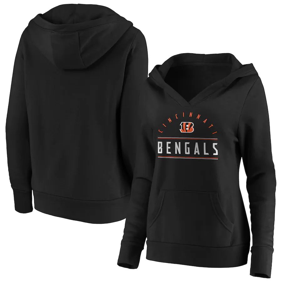 Women Cincinnati Bengals Fanatics Branded Black Iconic League Leader V-Neck Pullover Hoodie->women nfl jersey->Women Jersey